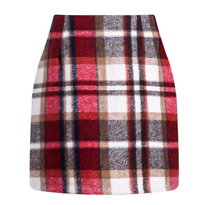 High-waisted Plaid Skirt Tight Pencil Wool Mini Skirt