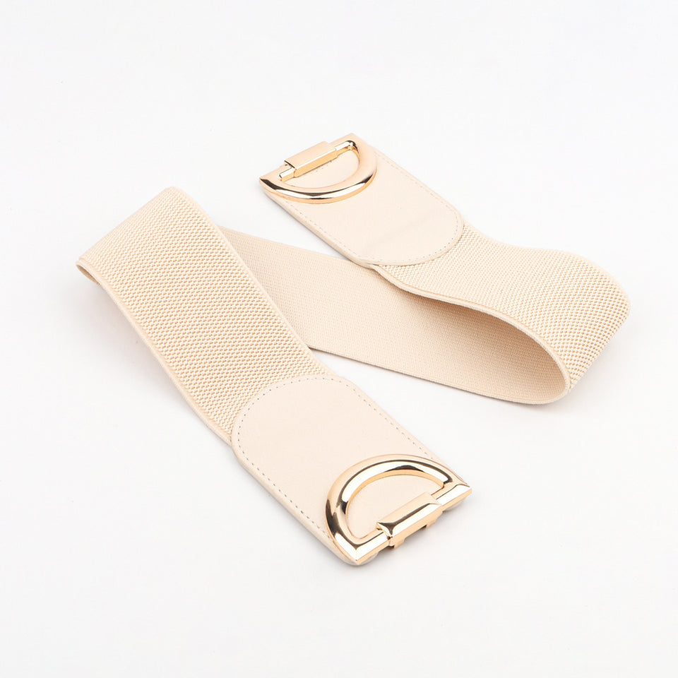 Elastic A Pair Of Buckles Wide Belt Women