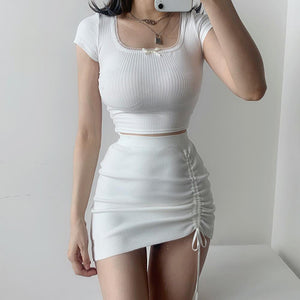 Hot Girl Hip Skirt Design High Waist With Straps Stretch Knitted Women's Skirt