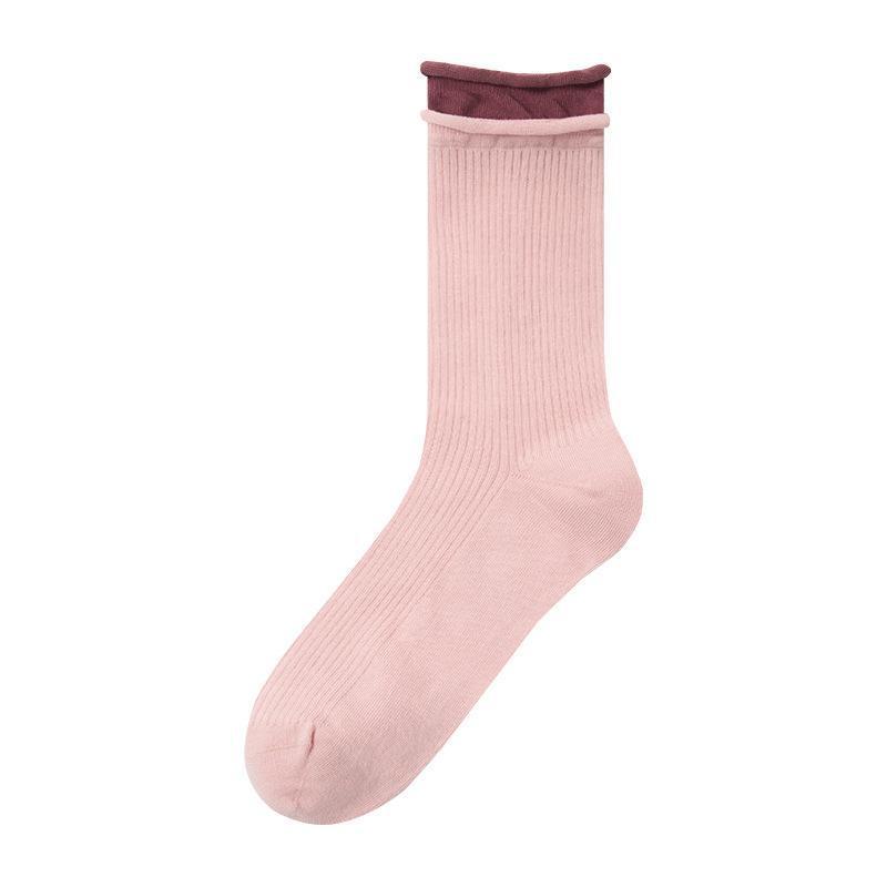 Contrast Color Double Screw Transparent Silk Cool Sunken Stripe Socks