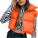 Winter Short Vest For Women Solid Color Zip Sleeveless Lapel Jacket Fashion Bread Coat