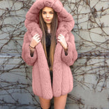 Faux fur hooded coat for women