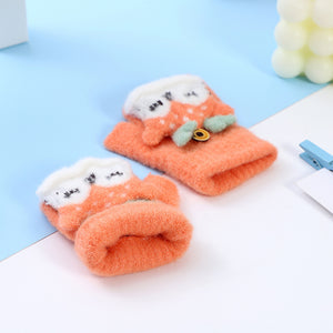 Cute Children's Wool Half Finger Flip Gloves