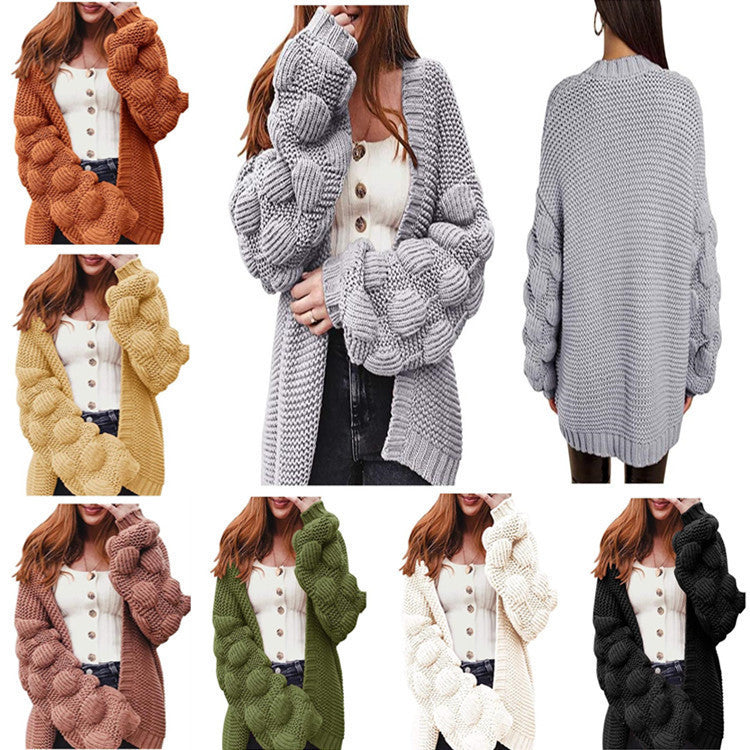 Cute Thick Sweater Long Pompom Cardigan