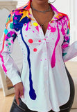 Spring And Autumn Leisure Ink-Splash Printed Side Slit Long Sleeve Shirt