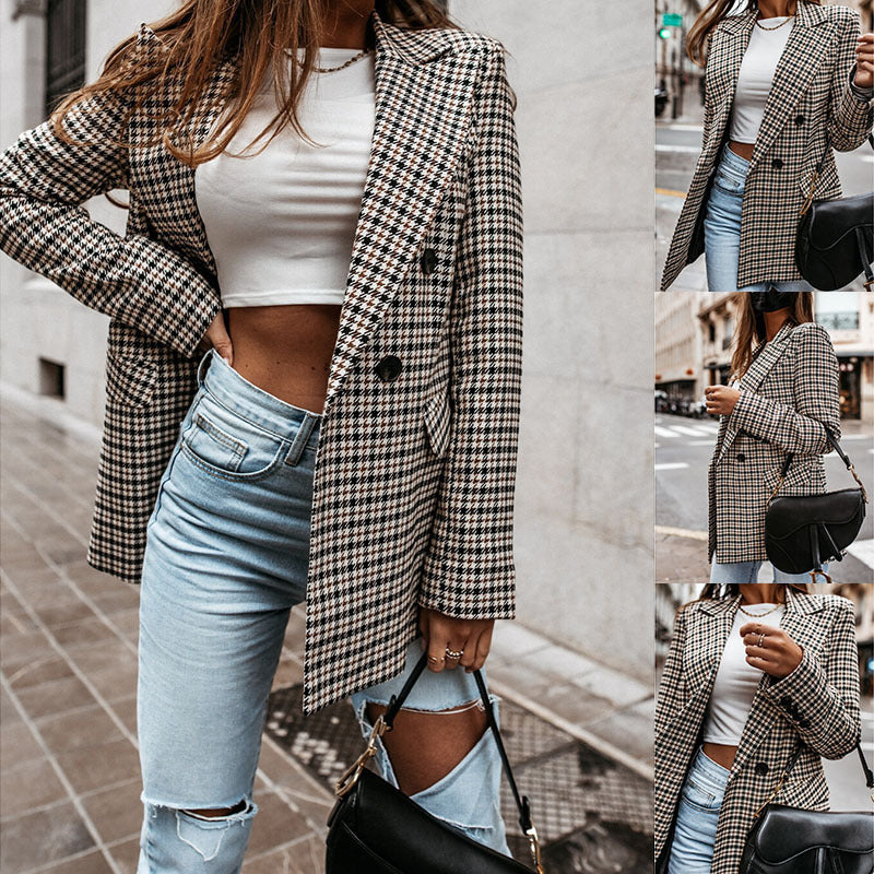 Women's Winter Plaid Long Suit Jacket