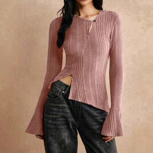 Casual Stitching Long Sleeve Button T-shirt