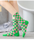 Women's Fashion Chessboard Plaid Contrast Color Tube Socks