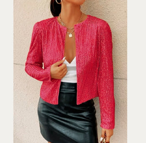 Fashion Colorblock Sequins Short Casual Jacket