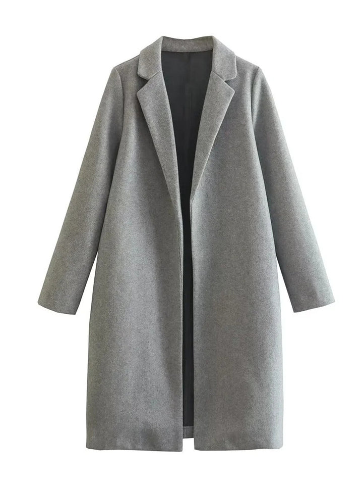 Women's Casual Woolen Lapel Non-buckle Overcoat Coat