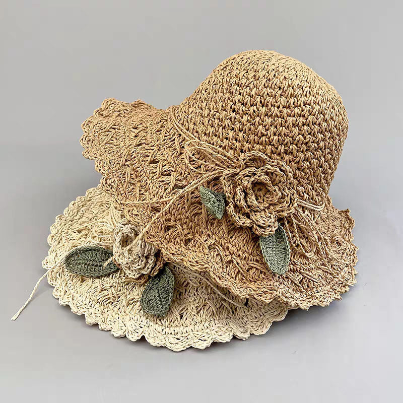 Hand-woven Summer Hat Straw Hat Female Sunshade Flower Foldable Sun Protection Sun Hat