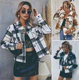 Single-breasted Woolen Plaid Short Coat Women