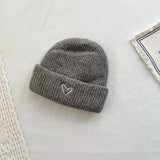 Heart Embroidery Solid Color Children Woolen Knitted Hat