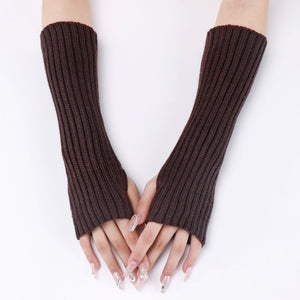 30-length Striped Gloves New Autumn And Winter Wool Sleeve Knitted Warm Fingerless Oversleeve