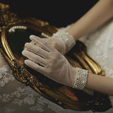 Bridal Gloves Pearl Lace Bow