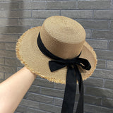 Lace String Color Woven Straw Hat Summer Versatile Outdoor Travel Beach Hat Cute Girl Ins Bucket Hat