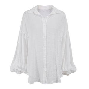 Summer New Lantern Sleeve Transparent Shirt White Coat Casual Women's Clothing