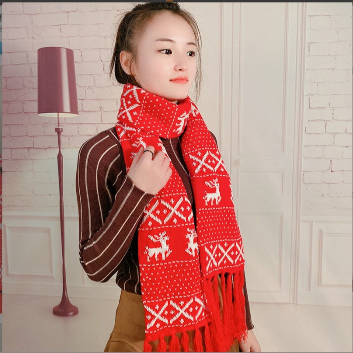 Fashionable Snowflake Decorated Knitted Woolen Warm Scarf