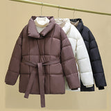 Warm Lapel Plaid Coat With Belt Design Fashion Casual Thick Jacket Fall And Winter Women's Clothing