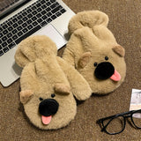 Cute Tongue-sticking Puppy Finger Plush Gloves Winter Thicken Thermal