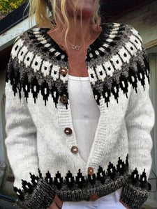 Winter Cardigan Coat Single-breasted Totem Warm Sweater