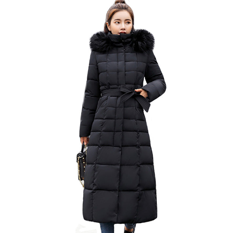 Large fur collar belt winter loose and thick down padded jacket