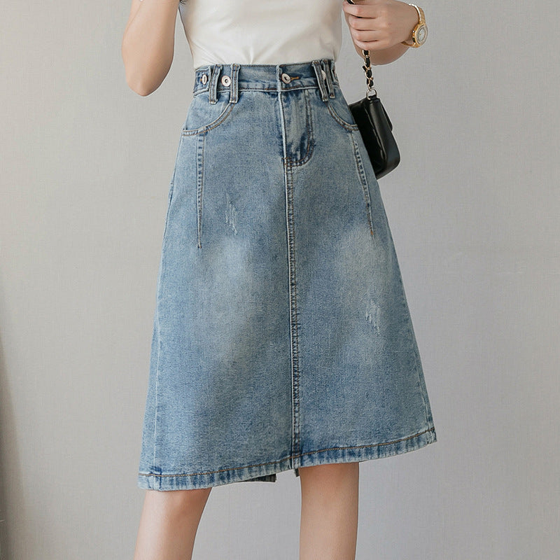 Summer Design Denim Skirt Mid-length