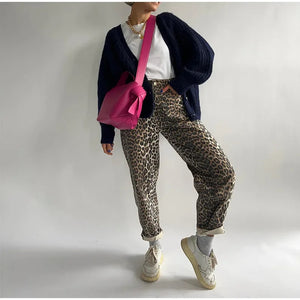 Women's New Leopard Print High Waist Casual Straight Pants