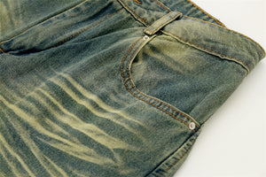 Washed Yellow Blue Patchwork Micro Harlan Denim Pants