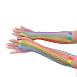 Rainbow Color Sexy Fishnet Half-finger Long Net Gloves