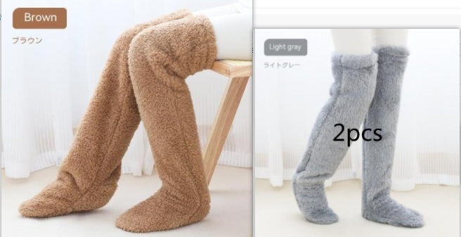 Over Knee High Fuzzy Long Socks Winter Warm Cold Leg Knee Joint Cold-proof Stockings Home Floor Sleeping Socks