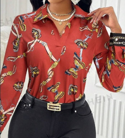 Women's Casual Butterfly Print Long Sleeve Shirt, Assorted Prints