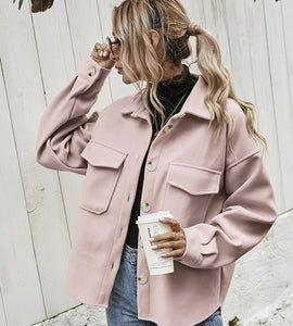 Winter Coat Women Lapel Single-breasted Thickened Solid Color Jacket Woolen Loose Short Coat For Women Fashion Outwear Clothing