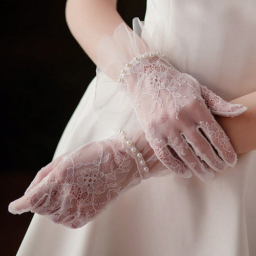 Women's Exquisite Lace Pearl Gloves