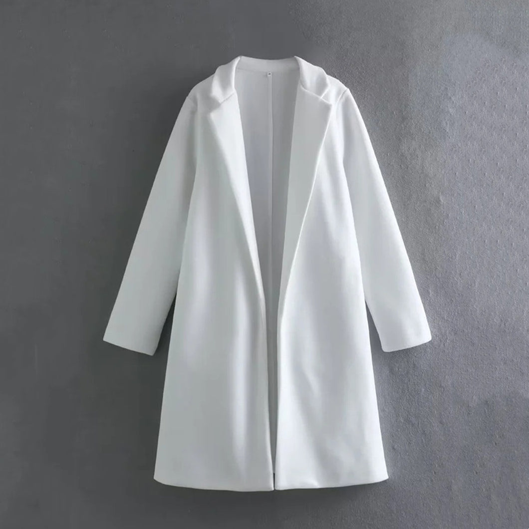 Women's Casual Woolen Lapel Non-buckle Overcoat Coat