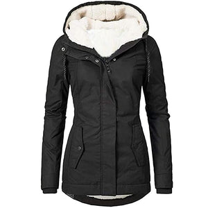 Solid Color Pocket Long-sleeve Zipper Fleece Padded Coat Women