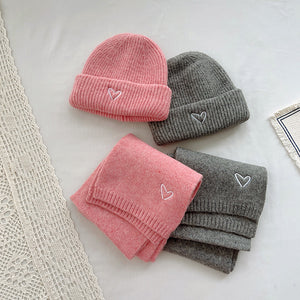 Heart Embroidery Solid Color Children Woolen Knitted Hat