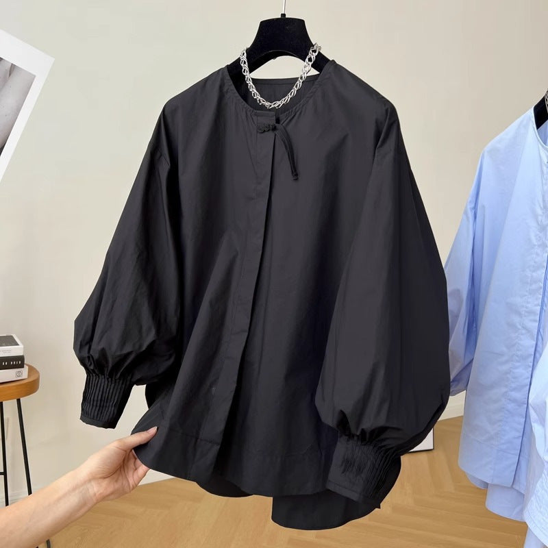 Tassel Pleated Sleeve Shirt Women's Loose Top