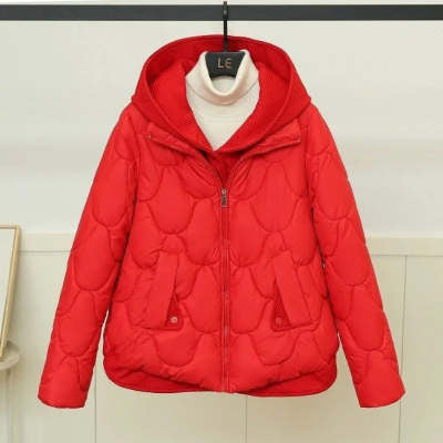 Women's Cotton-padded Short Fake Two-piece Hooded Casual Coat