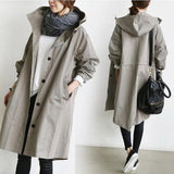 Casual Style Windbreaker Women's Mid-Length Waist Long-Sleeved Jacket