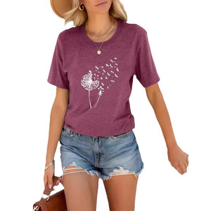 Women's Round Neck T-shirt 3d Dandelion Pattern Digital Printing Women's Clothing