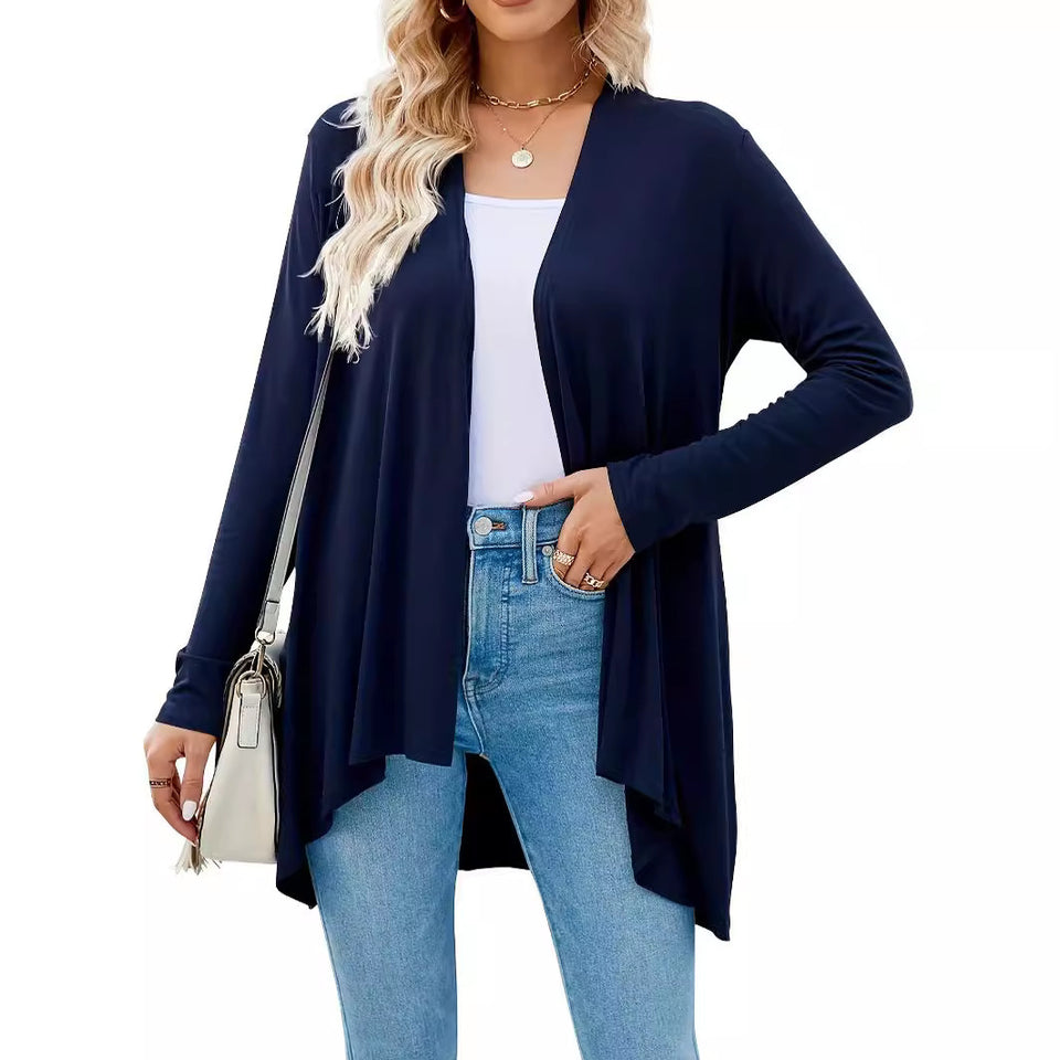 Solid Color Cardigan Top Women