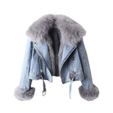 Detachable Fox Fur Rabbit Fur Liner Denim Coat