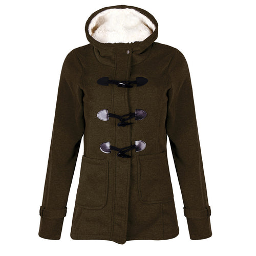 Women Warm Hooded Wool Double Button Coat