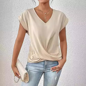 Fashion Short-sleeve T-shirt Summer Casual Irregular Knot Top For Women