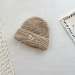 Heart Embroidery Solid Color Children Woolen Knitted Hat