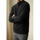 Stand Collar Half Zip Men's Solid Color Pullover Knitted Sweater