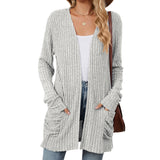 Solid Color Pocket Long Sleeve Bottoming Cardigan Knitwear