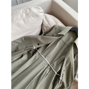 Thin Stretch Linen Slimming A- Line Long Trench Coat For Women