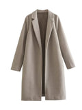 Women's Casual Woolen Lapel Non-buckle Overcoat Coat